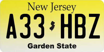 NJ license plate A33HBZ