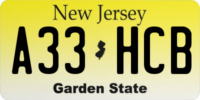 NJ license plate A33HCB