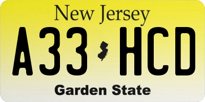 NJ license plate A33HCD