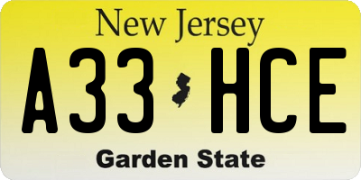 NJ license plate A33HCE