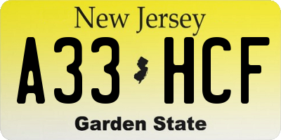 NJ license plate A33HCF