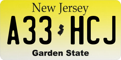NJ license plate A33HCJ