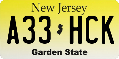 NJ license plate A33HCK