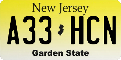 NJ license plate A33HCN