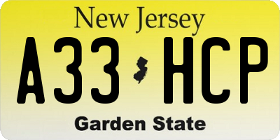 NJ license plate A33HCP