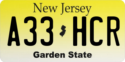 NJ license plate A33HCR
