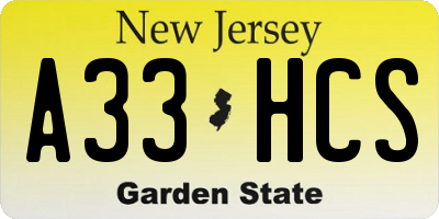 NJ license plate A33HCS