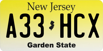 NJ license plate A33HCX