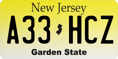 NJ license plate A33HCZ