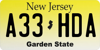 NJ license plate A33HDA