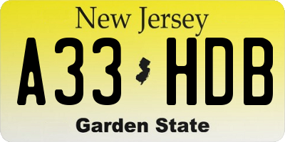 NJ license plate A33HDB