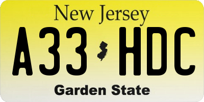 NJ license plate A33HDC