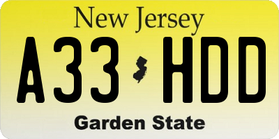 NJ license plate A33HDD