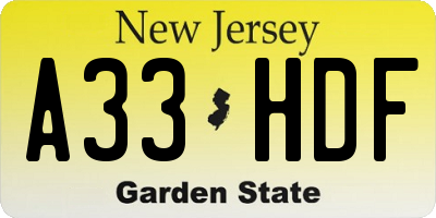 NJ license plate A33HDF