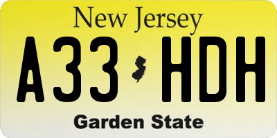 NJ license plate A33HDH