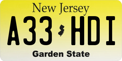 NJ license plate A33HDI