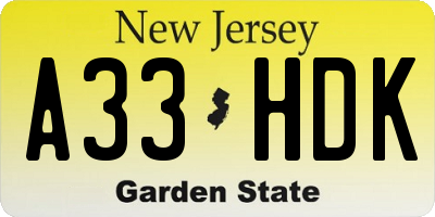NJ license plate A33HDK