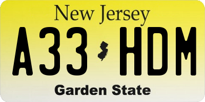 NJ license plate A33HDM