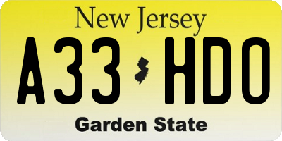 NJ license plate A33HDO