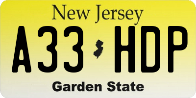 NJ license plate A33HDP