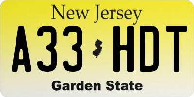 NJ license plate A33HDT