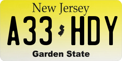 NJ license plate A33HDY