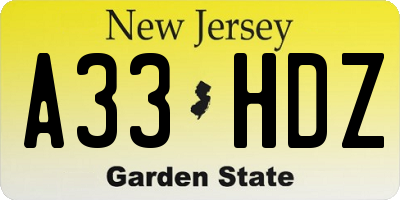 NJ license plate A33HDZ