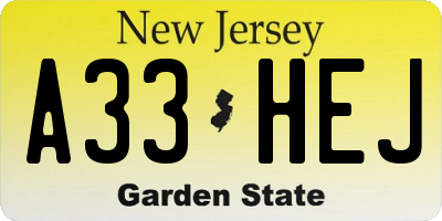 NJ license plate A33HEJ