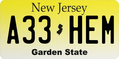 NJ license plate A33HEM