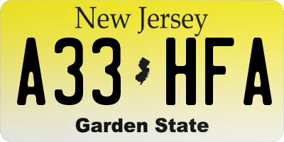 NJ license plate A33HFA