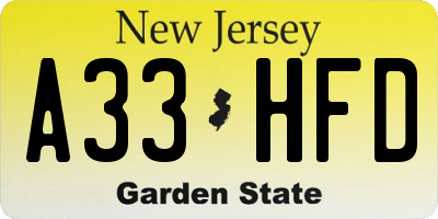 NJ license plate A33HFD