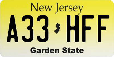 NJ license plate A33HFF