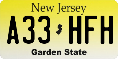 NJ license plate A33HFH