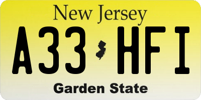 NJ license plate A33HFI