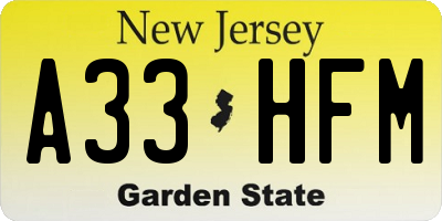 NJ license plate A33HFM