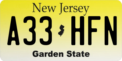 NJ license plate A33HFN