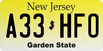 NJ license plate A33HFO