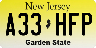NJ license plate A33HFP