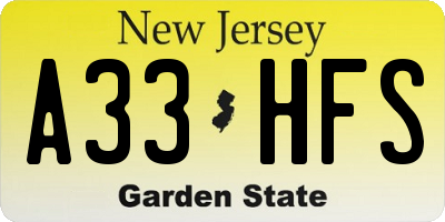 NJ license plate A33HFS