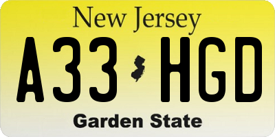 NJ license plate A33HGD