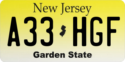 NJ license plate A33HGF
