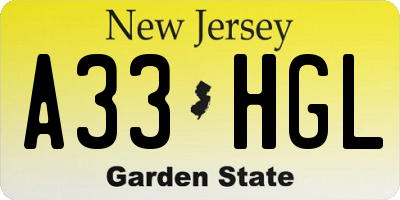 NJ license plate A33HGL