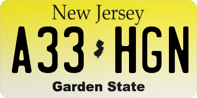 NJ license plate A33HGN