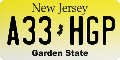 NJ license plate A33HGP
