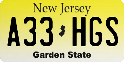 NJ license plate A33HGS