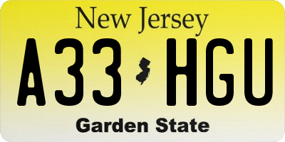 NJ license plate A33HGU