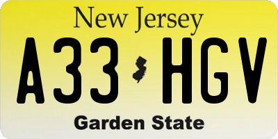 NJ license plate A33HGV