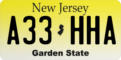 NJ license plate A33HHA