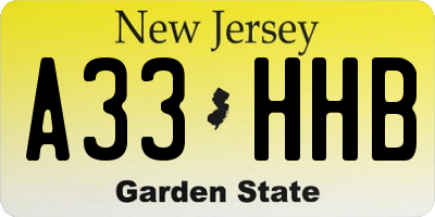 NJ license plate A33HHB