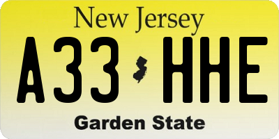 NJ license plate A33HHE